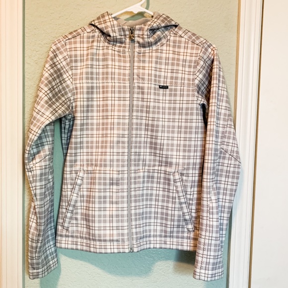 Burton Grey Pink Plaid Hooded Fleece Snow Jacket - Picture 5 of 9